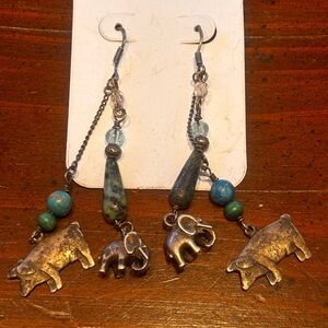 Turquoise Boho Elephant Dangle Earrings